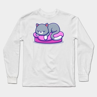 Cute Cat Sleeping On The Pillow Cartoon Long Sleeve T-Shirt